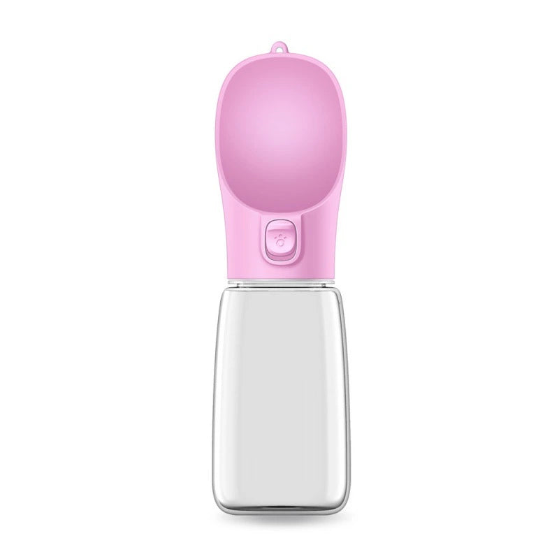 Portable Pet Water Bottle Bowl Pink 550ml